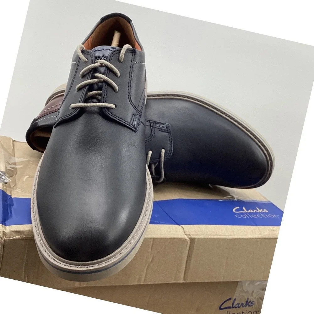 Clarks Collection Radcliff Low Mens Navy Leather Derby Dress Shoes 9.5 M NEW